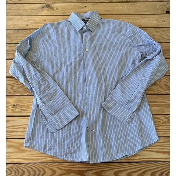 Express Stripe Slim Button Up Shirt Size Large Men’s Blue - Picture 1 of 8